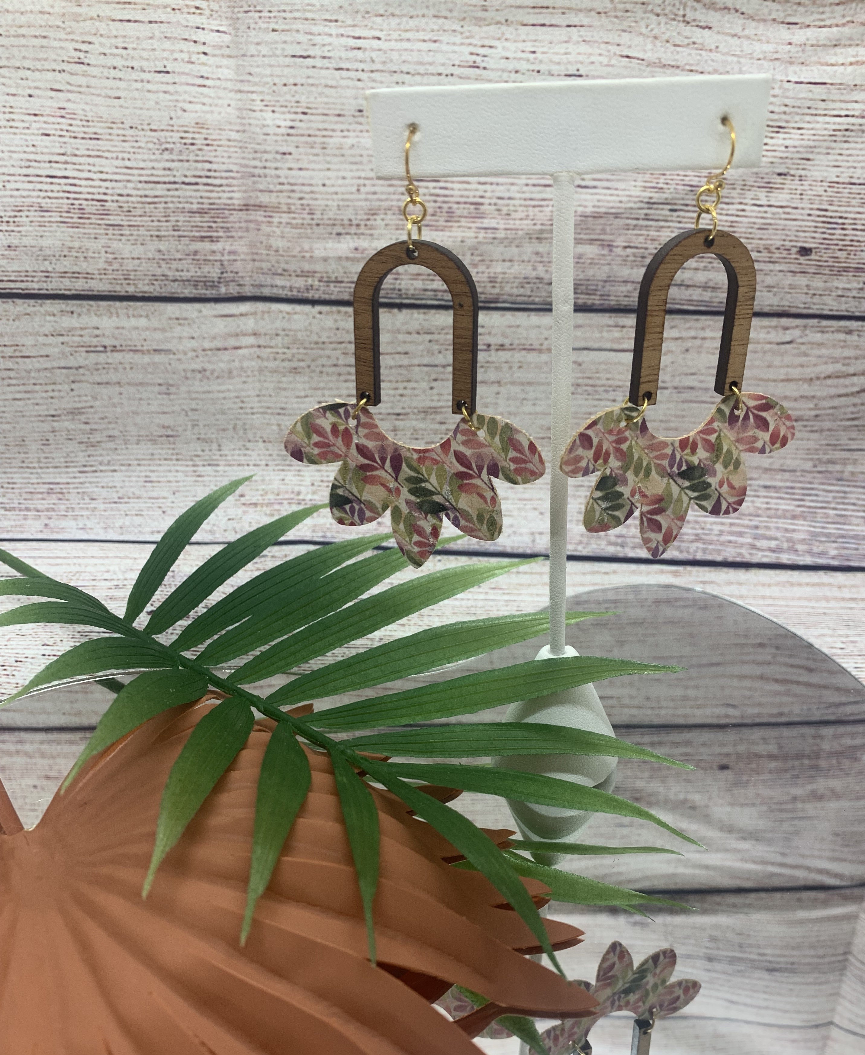 Fall Floral Cork and Wood Hypoallergenic Earrings