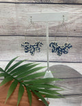 Blue Floral Cork and Brass Hypoallergenic Earrings