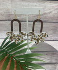 Mustard Floral Genuine Leather and Wood Hypoallergenic Earrings