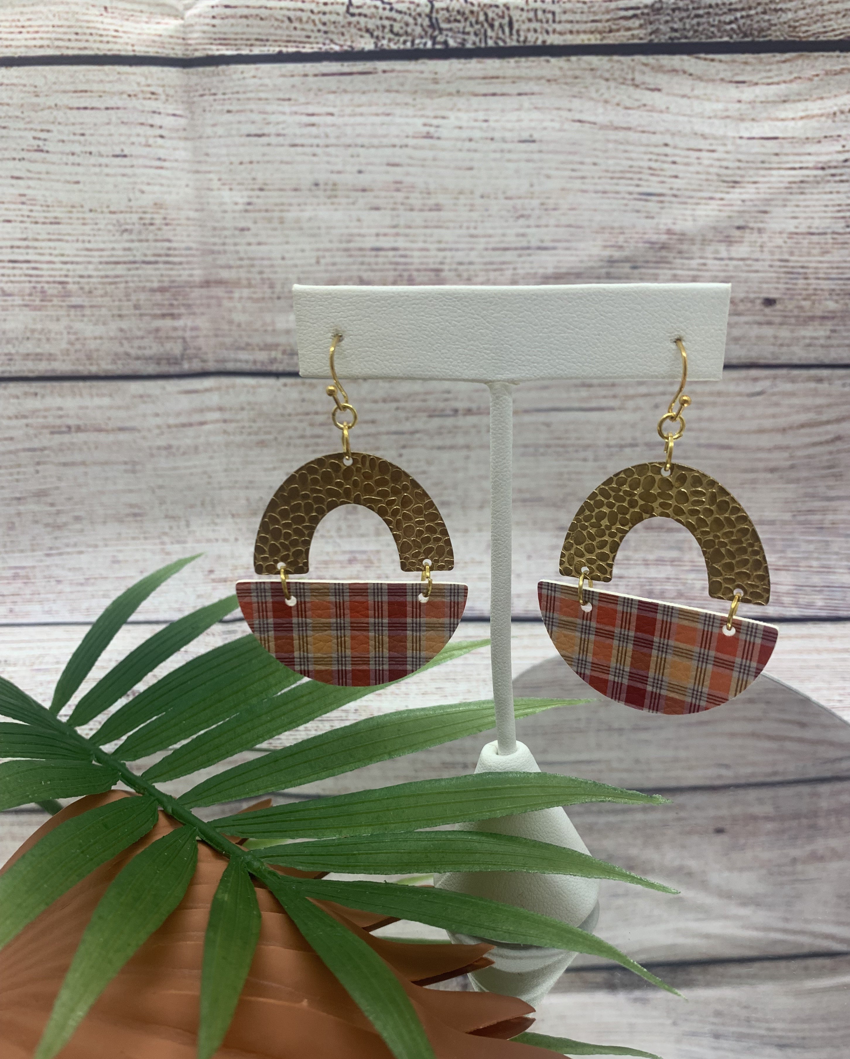 Fall Faux Leather And Brass Hypoallergenic Earrings