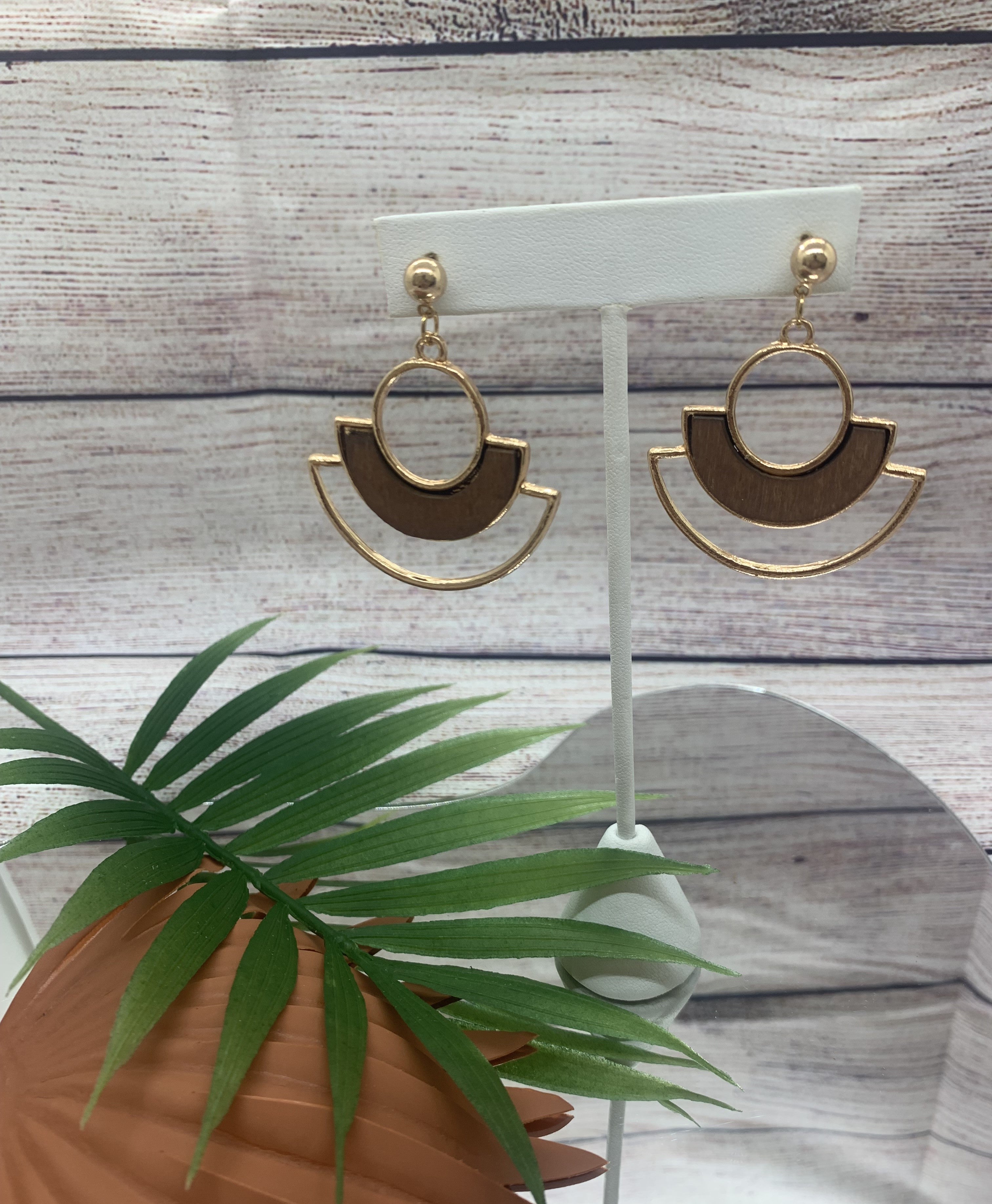 Wood and Brass Crescent Hypoallergenic Earrings