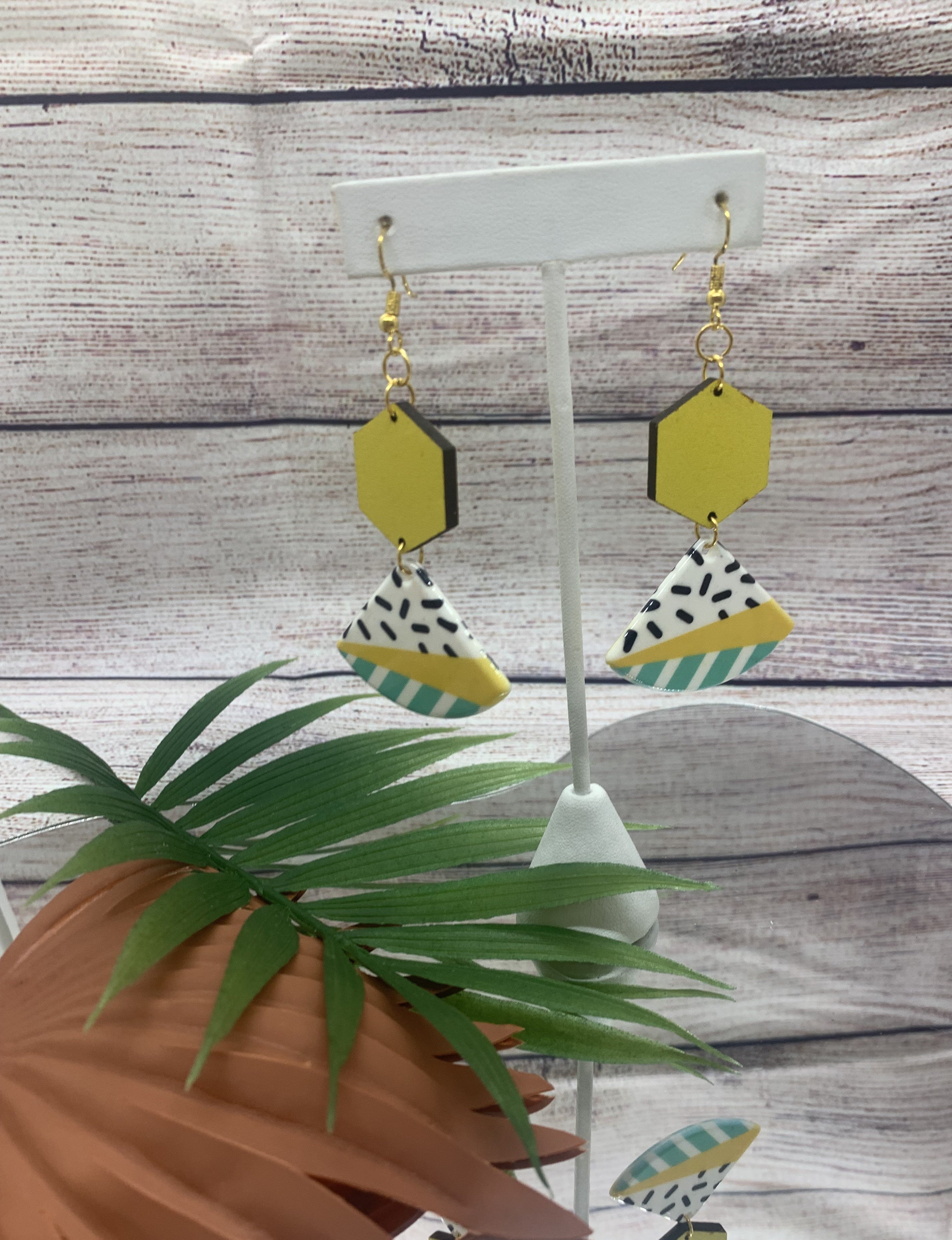 Sunny Yellow Acrylic & Wood Hypoallergenic Earrings