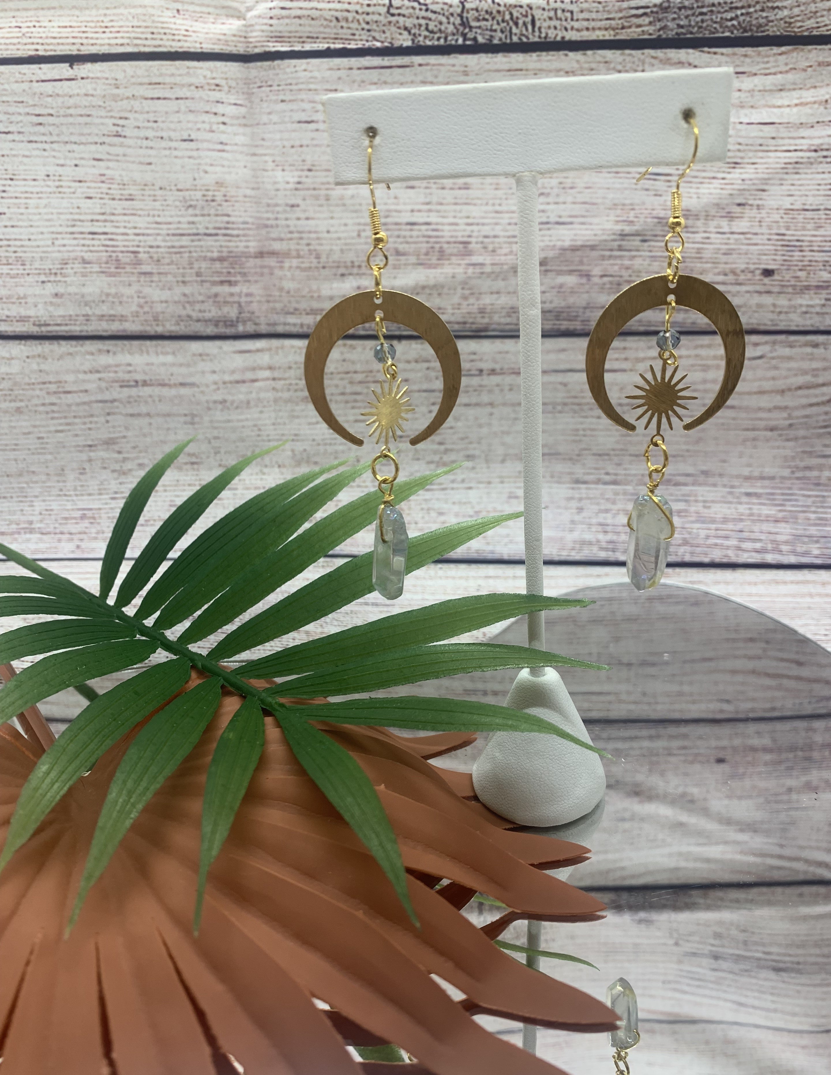 Brass Quartz Moon Hypoallergenic Earrings