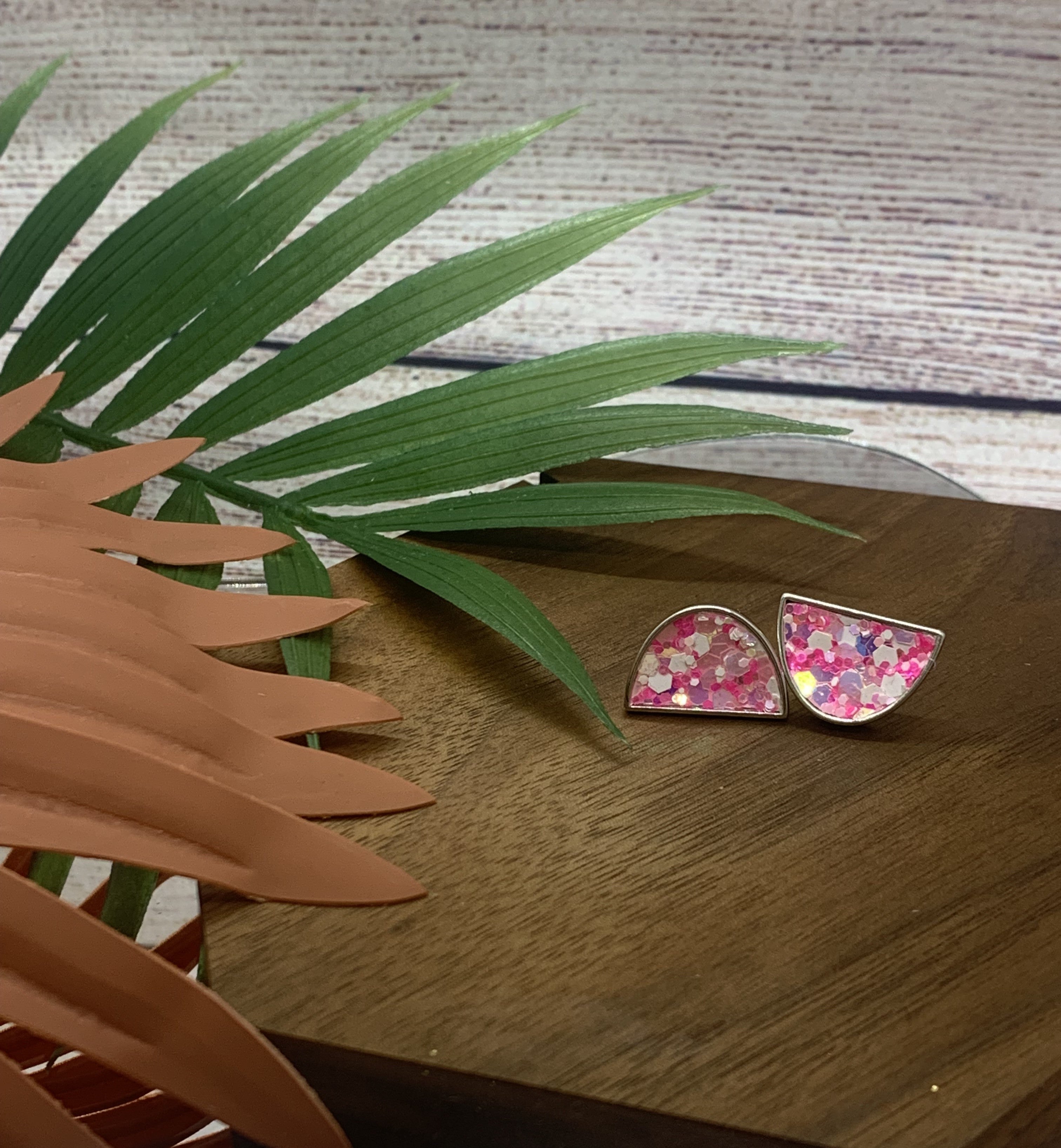 Pink & White Glitter Stud Hypoallergenic Earrings